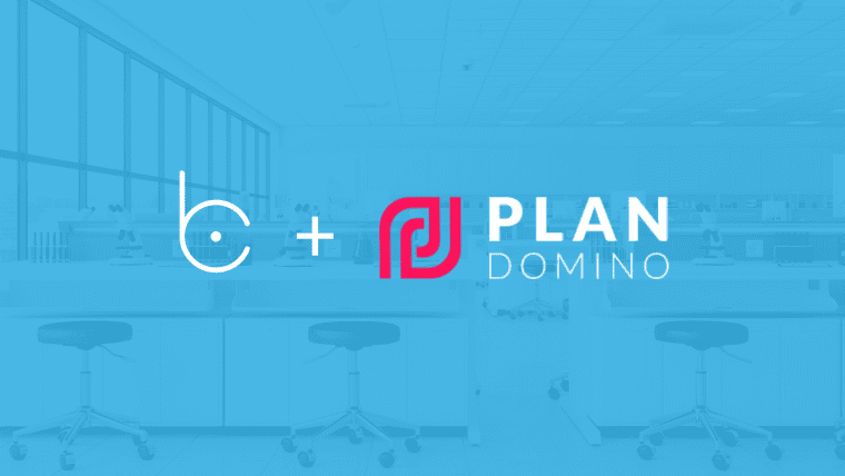 Image announcing that Bluecrux acquires PlanDomino, showing the logos of both companies