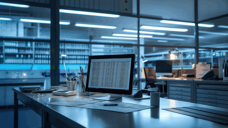 An empty laboratory featuring an Excel-based schedule on a computer lab to illustrate the past of CGT scheduling. Binocs is the future,