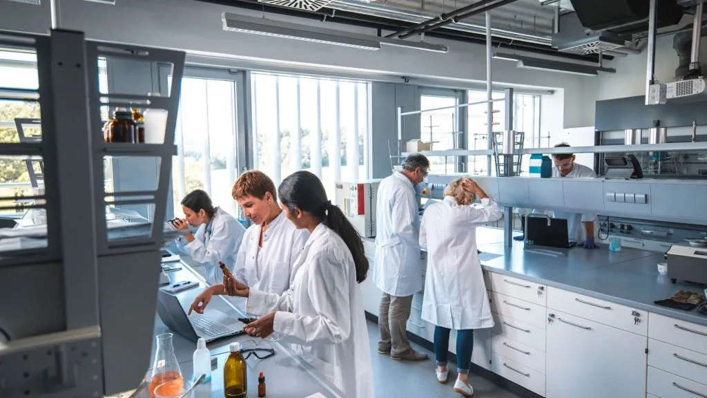 People in a lab working on research and development