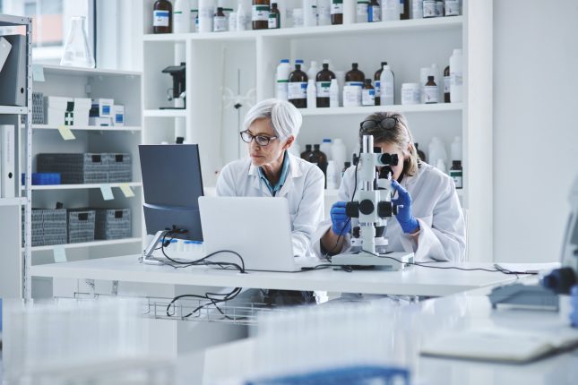 Shot of two scientists working in a lab