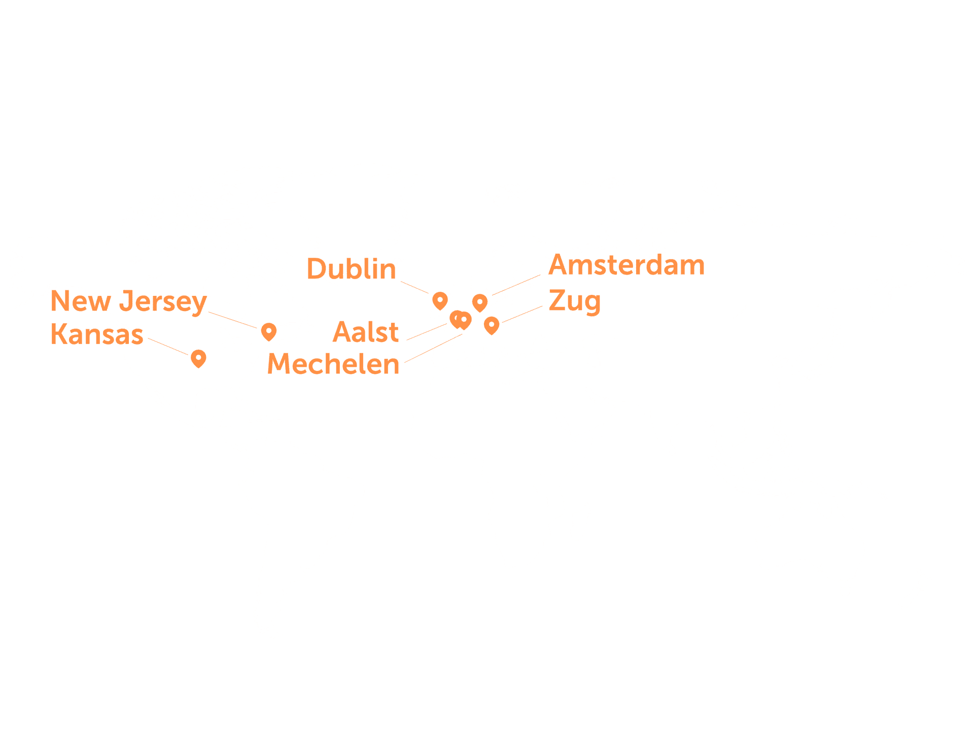 A map of the world showing Binocs' global presence, with Bluecrux offices in Belgium, USA, Ireland, the Netherlands and Switzerland.