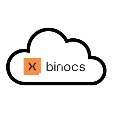 The Binocs logo in a cloud, symbolizing our secure scalable SaaS solution